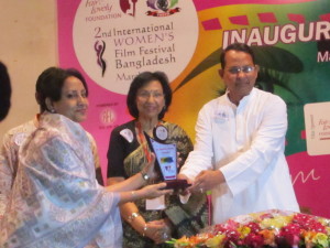 Receiving Filmmaker Award 2015 by Women's Film Society Bangladesh on 14 March.
